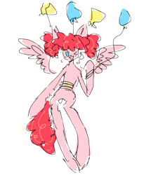 Size: 500x533 | Tagged: safe, artist:russianvore, pinkie pie, pegasus, pony, g4, balloon, bipedal, female, g5 concept leaks, one eye closed, pinkie pie (g5 concept leak), race swap, redesign, simple background, smiling, solo, transparent background, wink