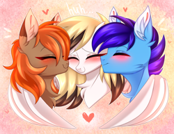 Size: 3892x3000 | Tagged: safe, artist:pesty_skillengton, earth pony, pegasus, pony, cute, female, high res, kissing, love, male, mare, shipping, stallion, wings
