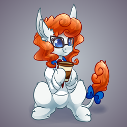 Size: 4000x4000 | Tagged: safe, artist:witchtaunter, oc, oc only, oc:lexi swirl, hybrid, mule, pony, bow, coffee, coffee cup, cup, glasses, mule oc, sitting, smiling, solo
