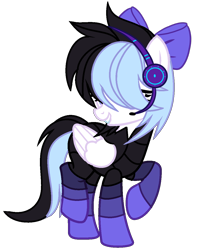 Size: 972x1227 | Tagged: safe, artist:meimisuki, artist:rukemon, oc, oc only, oc:dazzling drizzle, pegasus, pony, cyber-questria, armor, base used, bedroom eyes, bow, commission, female, grin, hair bow, headphones, headset, mare, outfit, raised hoof, raised leg, simple background, smiling, solo, spy, transparent background