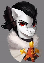 Size: 2894x4093 | Tagged: safe, artist:sofiko-ko, oc, oc only, pony, bust, cloak, clothes, fangs, floppy ears, looking at you, smiling, solo