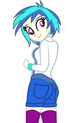 Size: 789x1164 | Tagged: safe, artist:gmaplay, dj pon-3, vinyl scratch, equestria girls, g4, ass, butt, clothes, looking back, simple background, socks, solo, stockings, thigh highs, transparent background, vinyl ass