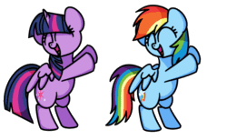 Size: 732x451 | Tagged: safe, artist:sugar morning, derpibooru exclusive, rainbow dash, twilight sparkle, alicorn, pegasus, pony, adorkable, animated, bipedal, cute, dancing, dashabetes, dork, duo, duo female, eyes closed, female, frame by frame, gif, mare, simple background, transparent background, twiabetes, twilight sparkle (alicorn), weapons-grade cute