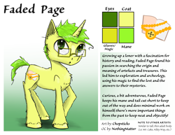 Size: 2300x1780 | Tagged: safe, artist:chopsticks, oc, oc only, oc:faded page, pony, unicorn, butt fluff, chest fluff, ear fluff, glasses, looking at you, male, reference sheet, solo, stallion, text, unshorn fetlocks