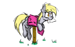 Size: 4000x2500 | Tagged: safe, artist:adilord, derpy hooves, pegasus, pony, g4, cute, derpabetes, derpy inside a mailbox, envelope, female, letter, mail, mailbox, mailmare, mailpony, mare, mouth hold, rough sketch, simple background, smiling, solo, stuck, teeth, transparent background