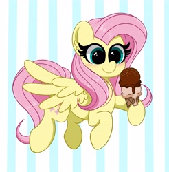 Size: 4027x4096 | Tagged: safe, artist:kittyrosie, fluttershy, pegasus, pony, g4, blushing, cute, food, ice cream, kittyrosie is trying to murder us, redraw, shyabetes, smiling, solo, spread wings, wings