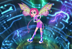 Size: 1070x730 | Tagged: safe, artist:selenaede, artist:user15432, fairy, human, equestria girls, g4, barely eqg related, base used, believix, boots, clothes, crossover, equestria girls style, equestria girls-ified, fairy wings, fingerless gloves, gloves, hand on hip, high heel boots, high heels, purple wings, rainbow s.r.l, shoes, socks, solo, tecna, wings, winx club