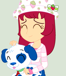 Size: 905x1044 | Tagged: safe, artist:toybonnie54320, artist:yaya54320bases, dog, human, equestria girls, g4, barely eqg related, base used, clothes, collar, crossover, equestria girls style, equestria girls-ified, eyes closed, hat, petting, pupcake, puppy, smiling, strawberry shortcake, strawberry shortcake (character)