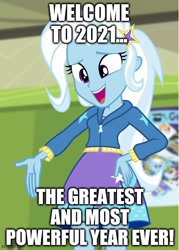 Size: 430x600 | Tagged: safe, edit, edited screencap, screencap, trixie, equestria girls, equestria girls specials, g4, my little pony equestria girls: better together, my little pony equestria girls: forgotten friendship, 2021, hand on hip, text
