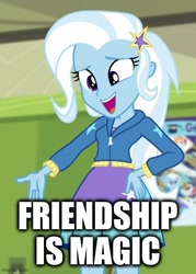 Size: 429x600 | Tagged: safe, trixie, equestria girls, equestria girls specials, g4, my little pony equestria girls: better together, my little pony equestria girls: forgotten friendship, captain obvious, caption, hand on hip, image macro, text, title drop