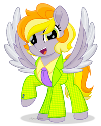 Size: 614x768 | Tagged: safe, artist:pigeorgien, oc, oc only, oc:star trails, pegasus, pony, base used, clothes, cute, diabetes, female, mare, movie accurate, necktie, pants, pigeorgien is trying to murder us, solo, spread wings, suit, wings