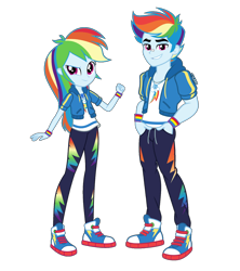 Size: 1316x1482 | Tagged: safe, artist:orin331, edit, rainbow dash, equestria girls, equestria girls series, g4, clothes, converse, equestria guys, female, fist pump, handsome, hoodie, jacket, magical geodes, male, pants, r63 paradox, rainbow blitz, rule 63, self paradox, shirt, shoes, simple background, smiling, sneakers, sweatpants, t-shirt, tomboy, transparent background, wristband