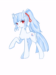 Size: 5400x7200 | Tagged: safe, artist:time sss, oc, oc only, pony, unicorn, chest fluff, eyes open, female, hair ribbon, looking at you, mare, open mouth, raised hoof, ribbon, simple background, solo, standing, white background