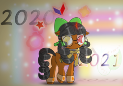 Size: 2560x1792 | Tagged: safe, artist:neige de printdemps, oc, oc only, oc:neige de printdemps, pony, unicorn, 2021, bubble, female, glasses, looking back, magic, simple background, smiling, solo, stars, walking