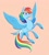 Size: 1000x1099 | Tagged: safe, artist:probablyfakeblonde, part of a set, rainbow dash, pegasus, pony, g4, alternate design, colored pupils, concave belly, female, flying, mare, simple background, slender, smiling, solo, spread wings, tail feathers, tan background, thin, wings