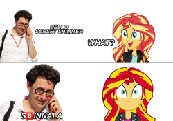 Size: 4096x2885 | Tagged: safe, sunset shimmer, human, equestria girls, g4, ferrari, formula 1, irl, irl human, mattia binotto, meme, photo, s🅱️innala, wat, 🅱