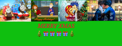 Size: 1309x498 | Tagged: safe, artist:tfsniperboy22, flash sentry, sunset shimmer, equestria girls, g4, christmas, female, holiday, kim possible, kissing, male, ron stoppable, ship:flashimmer, shipping, straight, team fortress 2, thomas and friends, thomas the tank engine