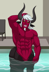 Size: 741x1079 | Tagged: source needed, safe, artist:sparks220stars, idw, lord tirek, centaur, g4, my little pony: fiendship is magic, abs, male, male nipples, muscles, muscular male, nipples, nudity, poolside, solo, stupid sexy tirek, wet, young tirek, younger