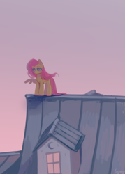 Size: 1280x1785 | Tagged: safe, artist:laymy, fluttershy, pegasus, pony, g4, colored hooves, female, mare, one wing out, outdoors, roof, rooftop, solo, standing, wings