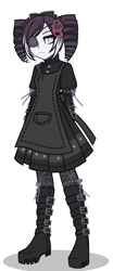 Size: 904x2168 | Tagged: safe, artist:riariirii2, oc, oc only, oc:ellaisorines chrome, equestria girls, g4, apron, boots, clothes, dress, drill hair, eyepatch, female, goth, gothic, shoes, simple background, solo, white background