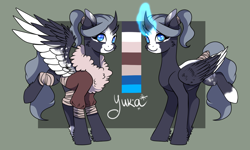 Size: 2000x1200 | Tagged: safe, artist:minelvi, oc, oc only, alicorn, pony, alicorn oc, clothes, duo, female, glowing horn, horn, mare, reference sheet, smiling, wings
