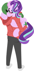 Size: 1181x2489 | Tagged: safe, artist:zvn, starlight glimmer, oc, oc:anon, human, pony, unicorn, g4, blushing, clothes, cute, glimmerbetes, hoodie, hug, hugging a pony, simple background, transparent background, wholesome