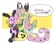 Size: 604x483 | Tagged: safe, artist:lowname, fluttershy, queen chrysalis, changeling, changeling queen, changepony, hybrid, pegasus, pony, rabbit, g4, abstract background, animal, cyrillic, female, fusion, russian, sitting, speech bubble, talking, translated in the comments