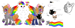 Size: 4843x1864 | Tagged: safe, artist:wicked-red-art, oc, oc only, oc:le may may, alicorn, cat, human, pony, undead, zombie, zombie pony, alicorn oc, bag, blushing, bone, bow, chest fluff, clothes, dead meme, ear piercing, earring, fanny pack, female, futurama, grin, grumpy cat, hair bow, horn, jewelry, leg fluff, lol, lol face, male, mare, markings, meme, multicolored hair, philip j. fry, piercing, rainbow hair, raised hoof, reference sheet, ribcage, shirt, shut up and take my money, simple background, smiling, socks, solo, stockings, sunglasses, t-shirt, tattoo, teabag, thigh highs, transparent background, trollface, unshorn fetlocks, wall of tags, wings, wristband