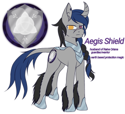 Size: 1371x1258 | Tagged: safe, artist:denali, oc, oc only, oc:aegis shield, original species, pony, braid, curved horn, heterochromia, horn, male, simple background, solo, transparent background, winter unicorn species