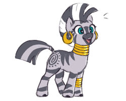 Size: 383x306 | Tagged: safe, artist:fizpup, zecora, pony, zebra, g4, bracelet, cute, ear piercing, earring, female, happy, jewelry, mare, neck rings, open mouth, piercing, quadrupedal, simple background, smiling, solo, weapons-grade cute, white background, zecorable