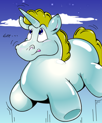 Size: 920x1108 | Tagged: safe, artist:calbeck, balloon pony, inflatable pony, pony, unicorn, floating, inflatable, inflation