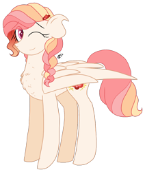 Size: 1356x1602 | Tagged: safe, artist:gallantserver, oc, oc only, oc:kindle, pegasus, pony, concave belly, female, magical lesbian spawn, mare, offspring, one eye closed, parent:fluttershy, parent:spitfire, parents:spitshy, simple background, solo, transparent background, wink