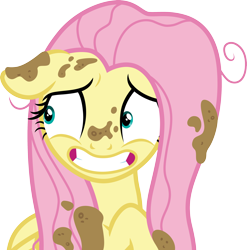 Size: 3000x3031 | Tagged: safe, artist:cloudy glow, fluttershy, pegasus, pony, a health of information, g4, season 7, .ai available, awkward smile, embarrassed, high res, messy mane, mud, muddy, simple background, smiling, solo, stray strand, transparent background, vector