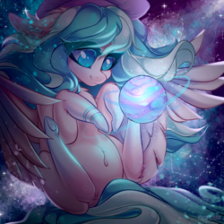 Size: 3000x3000 | Tagged: safe, artist:rico_chan, oc, oc only, oc:foxyhollows, pegasus, pony, chibi, commission, high res, macro, planet, pony bigger than a planet, solo, space, stars, tangible heavenly object, the cosmos, ych result