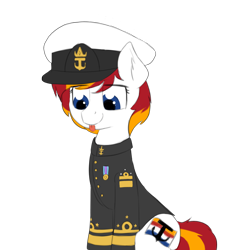 Size: 1226x1292 | Tagged: safe, artist:czaroslaw, edit, oc, oc only, oc:silverfoot, earth pony, pony, clothes, cutie mark, female, hat, mare, medal, simple background, sitting, solo, tongue out, transparent background, uniform