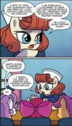 Size: 661x1151 | Tagged: safe, artist:agnesgarbowska, idw, official comic, apple bloom, nurse neightingale, nurse redheart, scootaloo, sweetie belle, earth pony, pegasus, pony, unicorn, g4, my little pony: ponyville mysteries, spoiler:comic, spoiler:comicponyvillemysteries1, cutie mark crusaders, female, filly, male, mare, nurse