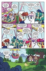 Size: 974x1497 | Tagged: safe, artist:agnesgarbowska, idw, official comic, apple bloom, distemper, nurse neightingale, nurse redheart, scootaloo, sweetie belle, earth pony, pegasus, pony, unicorn, g4, my little pony: ponyville mysteries, spoiler:comic, spoiler:comicponyvillemysteries1, balloon, cutie mark crusaders, female, filly, hospital, male, mare, nurse, preview, stallion