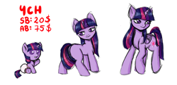 Size: 3093x1500 | Tagged: safe, artist:vaiola, twilight sparkle, alicorn, pony, unicorn, g4, age progression, auction, auction open, baby, baby pony, commission, cute, female, filly, filly twilight sparkle, foal, height difference, mare, simple background, smiling, twilight sparkle (alicorn), unicorn twilight, white background, ych example, ych sketch, younger, your character here