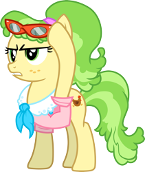 Size: 3000x3562 | Tagged: safe, artist:jeatz-axl, chickadee, ms. peachbottom, earth pony, pony, g4, clothes, female, glasses, high res, mare, raised hoof, simple background, solo, transparent background, unamused, vector