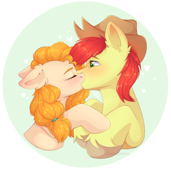 Size: 2028x2010 | Tagged: safe, artist:jennyberry, bright mac, pear butter, earth pony, pony, g4, ear fluff, eyes closed, female, floppy ears, high res, kissing, love, male, mare, ship:brightbutter, shipping, stallion, straight