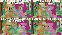 Size: 2000x1125 | Tagged: safe, edit, edited screencap, editor:quoterific, screencap, applejack, lemon hearts, pinkie pie, g4, hearthbreakers, my little pony: friendship is magic, misspelling