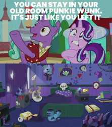 Size: 1000x1126 | Tagged: safe, edit, edited screencap, editor:quoterific, screencap, firelight, starlight glimmer, pony, unicorn, g4, the parent map, bloodshot eyes, father and child, father and daughter, female, male, mare, stallion