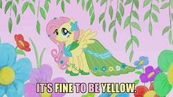 Size: 1280x720 | Tagged: safe, edit, edited screencap, part of a set, screencap, fluttershy, pegasus, pony, g4, suited for success, clothes, dress, female, flora background, gala dress, mare, solo