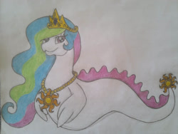 Size: 800x600 | Tagged: safe, artist:mimic951, princess celestia, g4, female, happy ness: the secret of the loch, loch ness monster, monster, simple background, solo, species swap, traditional art, white background