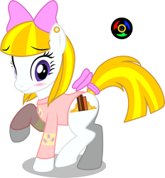 Size: 2257x2437 | Tagged: safe, artist:kyoshyu, oc, oc only, oc:paperweight, earth pony, pony, blushing, bow, clothes, female, hair bow, high res, mare, shirt, simple background, solo, tail bow, transparent background