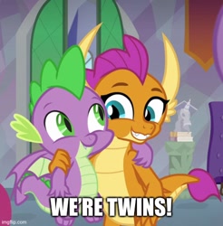 Size: 500x508 | Tagged: safe, edit, edited screencap, editor:whistle blossom, screencap, smolder, spike, dragon, g4, sweet and smoky, caption, cute, dragoness, duo, female, image macro, imgflip, male, smolderbetes, spikabetes, teenaged dragon, teenager, text, winged spike, wings