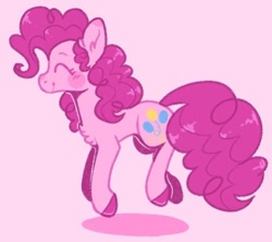 Size: 500x444 | Tagged: dead source, safe, artist:bumblesnail-art, pinkie pie, earth pony, pony, g4, blushing, chest fluff, colored hooves, cute, diapinkes, eyes closed, female, happy, mare, pink background, profile, simple background, smiling, solo