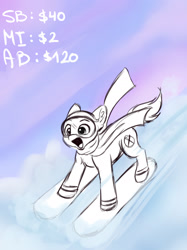 Size: 1238x1651 | Tagged: safe, artist:zobaloba, pony, auction, auction open, commission, full body, funny, skis, snow, solo, your character here