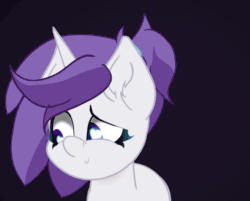 Size: 1341x1080 | Tagged: safe, artist:theotherpony, oc, oc only, oc:indigo wire, pony, unicorn, animated, blushing, female, fourth wall, gif, kissing, kissing the screen, looking at you, looking away, mare, perfect loop, ponytail, solo