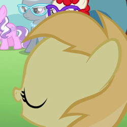 Size: 768x768 | Tagged: safe, screencap, diamond tiara, noi, silver spoon, twist, earth pony, pony, g4, the cutie pox, cute, cutie mark, diamond tiara is not amused, eyes closed, female, filly, glasses, jewelry, necklace, noiabetes, offscreen character, open mouth, silver spoon is not amused, solo focus, tiara, unamused